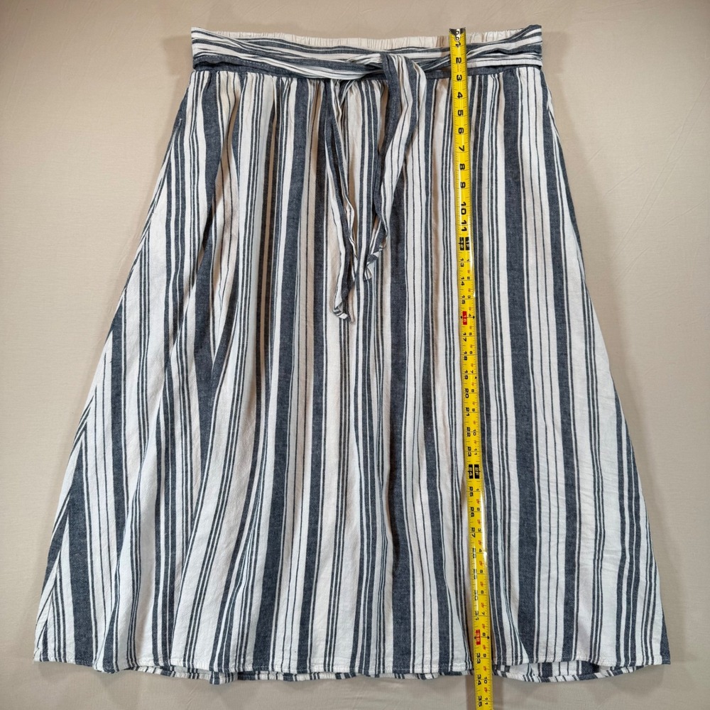 Time and Tru Striped Skirt XL Linen Blend Midi Skirt Tie Waist Beach Casual - Picture 3 of 7